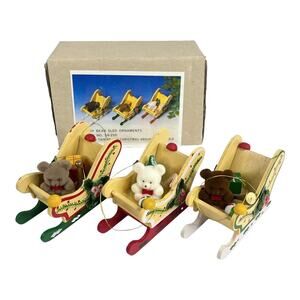 Christmas Around The World Christmas Ornament Set 3 Teddy Bear Sleigh New Box